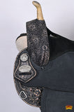 Hilason Western Horse Barrel Flex Tree Trail American Leather Saddle Antique Black Gorgeous Floral Hand Tooled & Carved