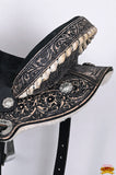 Hilason Western Horse Barrel Flex Tree Trail American Leather Saddle Antique Black Gorgeous Floral Hand Tooled & Carved