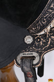 Hilason Western Horse Barrel Flex Tree Trail American Leather Saddle Antique Black Gorgeous Floral Hand Tooled & Carved