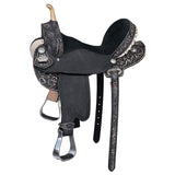 15 In Hilason Western Horse Barrel Flex Tree Trail American Leather Saddle Antique Black Gorgeous Floral Hand - Uhorse