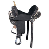 Hilason Western Horse Barrel Flex Tree Trail American Leather Saddle Antique Black Gorgeous Floral Hand Tooled & Carved