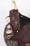 Hilason Western Horse Barrel Flex Tree Trail American Leather Saddle Antique Dark Brown Gorgeous Floral Hand Tooled & Carved