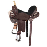 Hilason Western Horse Barrel Flex Tree Trail American Leather Saddle Antique Dark Brown Gorgeous Floral Hand Tooled - Uhorse