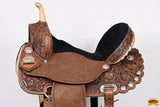 Hilason Flex Tree Western Horse Saddle American Leather Trail Barrel Dark Brown With Floral Hand Carved