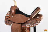 Hilason Flex Tree Western Horse Saddle American Leather Trail Barrel Dark Brown With Floral Hand Carved