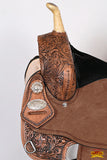 Hilason Flex Tree Western Horse Saddle American Leather Trail Barrel Dark Brown With Floral Hand Carved