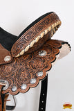 Hilason Flex Tree Western Horse Saddle American Leather Trail Barrel Dark Brown With Floral Hand Carved