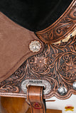 Hilason Flex Tree Western Horse Saddle American Leather Trail Barrel Dark Brown With Floral Hand Carved