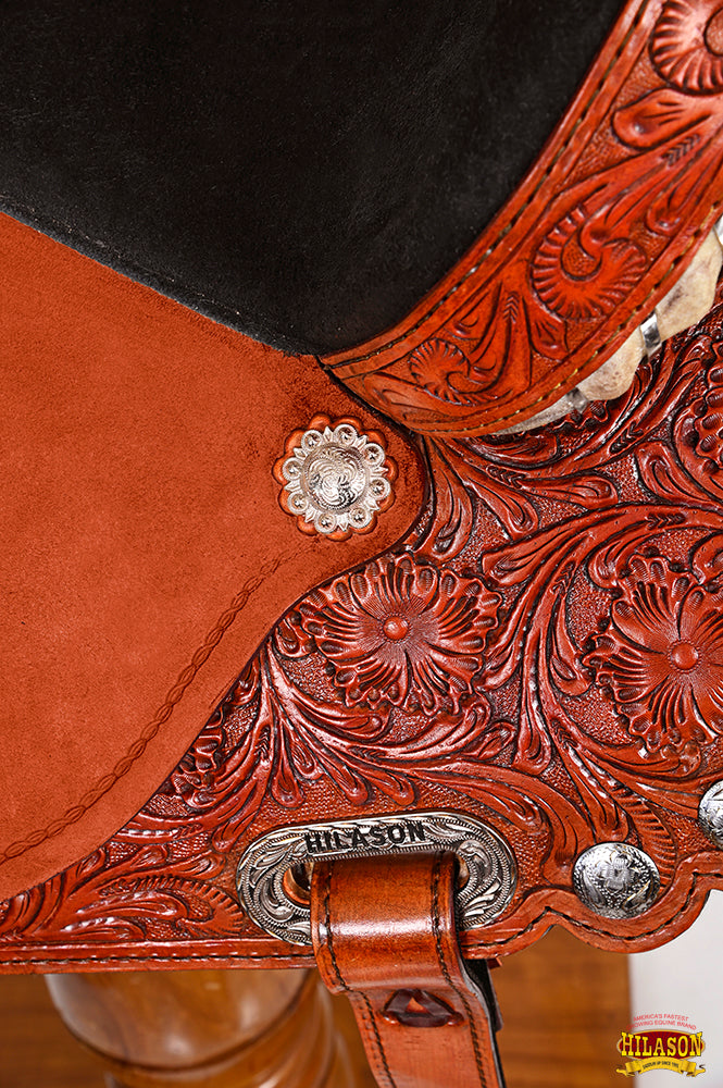 Hilason Western Horse Barrel Flex Tree Trail Saddle American Leather Tan Gorgeous Floral Hand Tooled & Carved