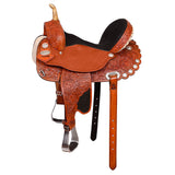 17 In Hilason Western Horse Barrel Flex Tree Trail Saddle American Leather Tan Gorgeous Floral Hand Tooled and - Uhorse