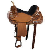 Hilason Western Horse Barrel Flex Tree Trail American Leather Saddle Brown Gorgeous Floral Hand Tooled & Carved