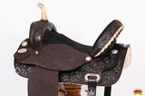 Hilason Western Horse Barrel Flex Tree Trail American Leather Saddle Dark Brown Gorgeous Floral Hand Tooled & Carved