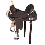 Hilason Western Horse Barrel Flex Tree Trail American Leather Saddle Dark Brown Gorgeous Floral Hand Tooled & Carved