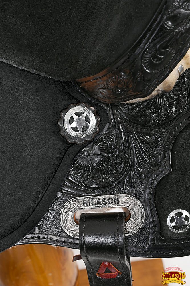 Hilason Flex Tree Western Horse Saddle American Leather Trail Barrel Black With Floral Hand Carved
