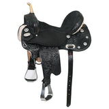 Hilason Flex Tree Western Horse Saddle American Leather Trail Barrel Black With  Floral Hand Carved