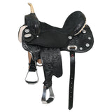 17 In Hilason Flex Tree Western Horse Saddle American Leather Trail Barrel Black With Floral Hand Carved - Uhorse