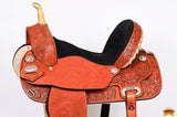 Hilason Western Horse Barrel Flex Tree Trail Saddle American Leather Saddle Tan  Gorgeous Floral Hand Tooled & Carved