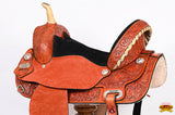 Hilason Western Horse Barrel Flex Tree Trail Saddle American Leather Saddle Tan  Gorgeous Floral Hand Tooled & Carved