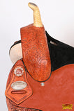 Hilason Western Horse Barrel Flex Tree Trail Saddle American Leather Saddle Tan  Gorgeous Floral Hand Tooled & Carved