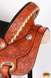 Hilason Western Horse Barrel Flex Tree Trail Saddle American Leather Saddle Tan  Gorgeous Floral Hand Tooled & Carved