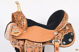 Hilason Flex Tree Western Horse Saddle American Leather Trail Barrel Tan / Black Inlay With Floral Hand Carved