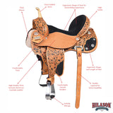 Hilason Flex Tree Western Horse Saddle American Leather Trail Barrel Tan / Black Inlay With Floral Hand Carved