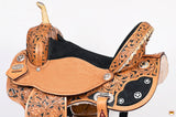 Hilason Flex Tree Western Horse Saddle American Leather Trail Barrel Tan / Black Inlay With Floral Hand Carved