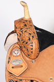 Hilason Flex Tree Western Horse Saddle American Leather Trail Barrel Tan / Black Inlay With Floral Hand Carved