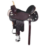 Hilason Flex Tree Western Horse Saddle American Leather Trail Barrel Dark Brown With  Floral Hand Carved