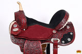 Hilason Western Horse Barrel Flex Tree Trail American Leather Saddle Mahogany Gorgeous Floral Hand Tooled & Carved