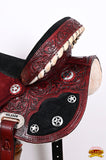 Hilason Western Horse Barrel Flex Tree Trail American Leather Saddle Mahogany Gorgeous Floral Hand Tooled & Carved