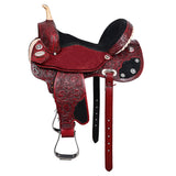 Hilason Western Horse Barrel Flex Tree Trail American Leather Saddle Mahogany Gorgeous Floral Hand Tooled and Carved - Uhorse