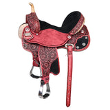 15 In Hilason Flex Tree Western Horse Saddle American Leather Trail Barrel Antique Mahogany With Floral Hand Carved - Uhorse