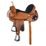 16 In Hilason Flex Tree Western Horse Saddle American Leather Trail Barrel Tan With Floral Hand Carved - Uhorse