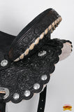 Hilason Western Horse Barrel Flex Tree Trail American Leather Saddle Black Gorgeous Floral Hand Tooled & Carved