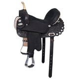 15 In Hilason Western Horse Barrel Flex Tree Trail American Leather Saddle Black Gorgeous Floral Hand Tooled and - Uhorse