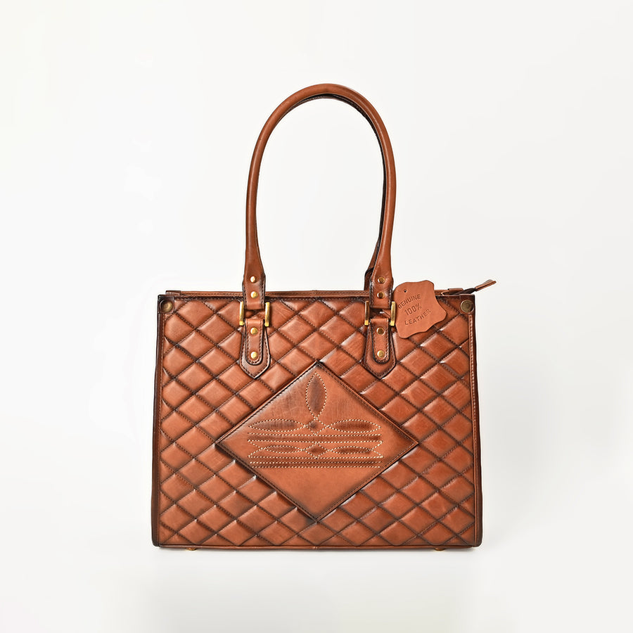 American Darling Tote Bag Western Quilted Genuine Leather Purse with Boot Stitched Design and Premium YKK Zipper for Women