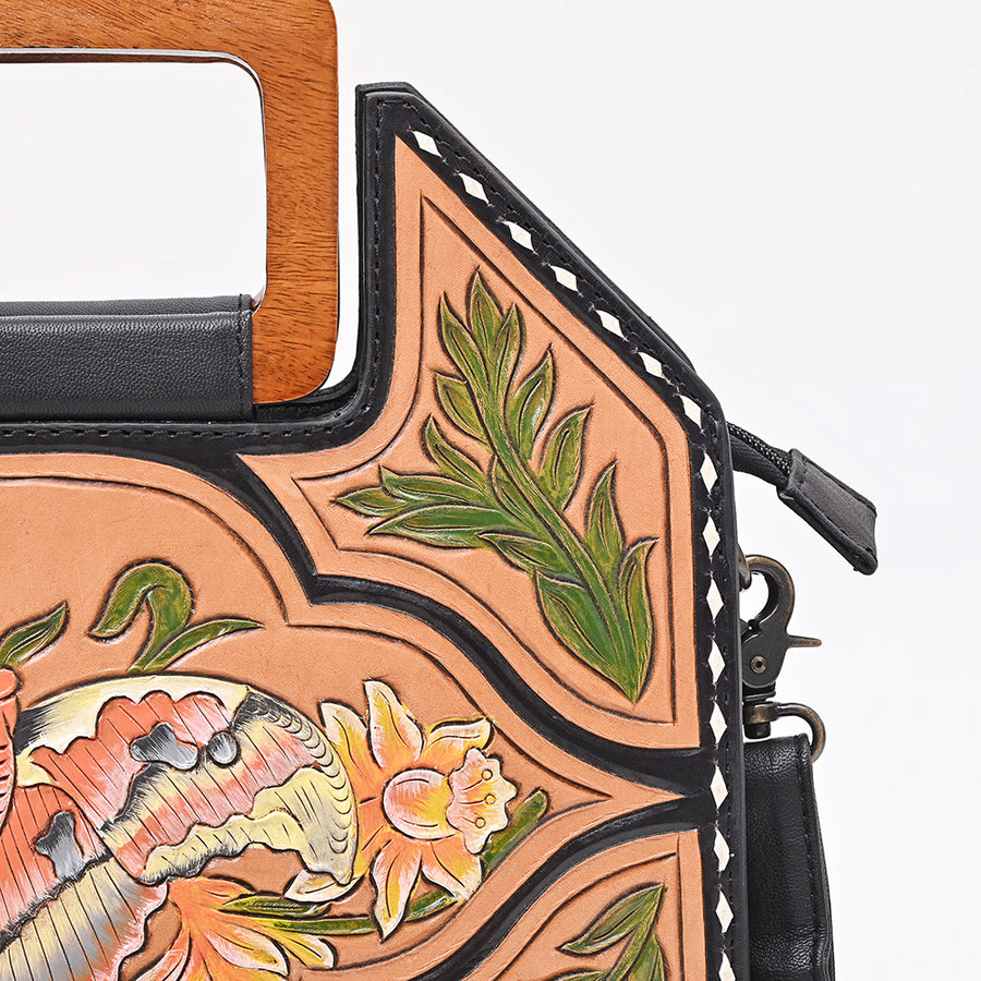 American Darling Hand-Tooled Cross body Bag, Floral Carved Buck Stitched Genuine Leather Western Handbag, YKK Zipper