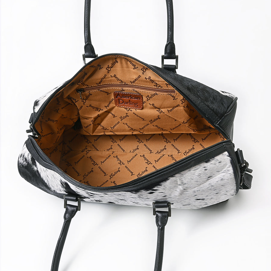 American Darling Handcrafted Duffel Bag, Genuine Hair-On Cowhide & Vegetable Tanned Leather Western Travel Bag