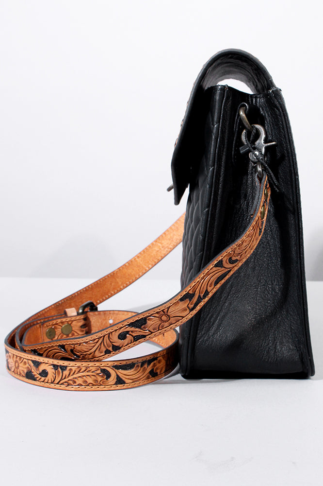 American Darling Hand-Tooled Cross body Bag, Quilted Floral Carved Genuine Leather Western Purse, YKK Zipper