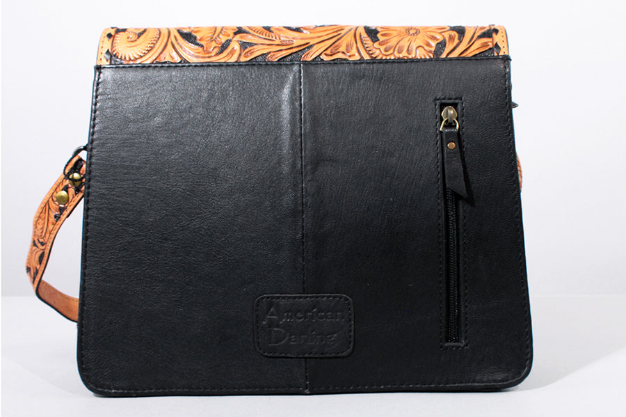 American Darling Hand-Tooled Cross body Bag, Quilted Floral Carved Genuine Leather Western Purse, YKK Zipper