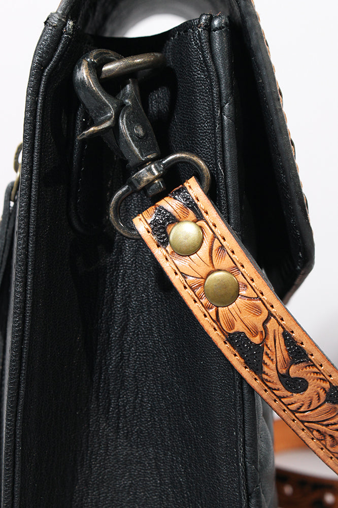 American Darling Hand-Tooled Cross body Bag, Quilted Floral Carved Genuine Leather Western Purse, YKK Zipper