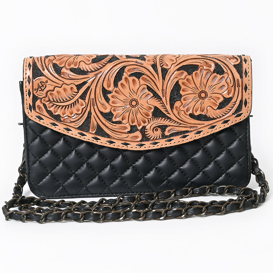 American Darling Hand-Tooled Wallet Bag, Quilted Floral Carved Genuine Leather Western Purse, YKK Zipper