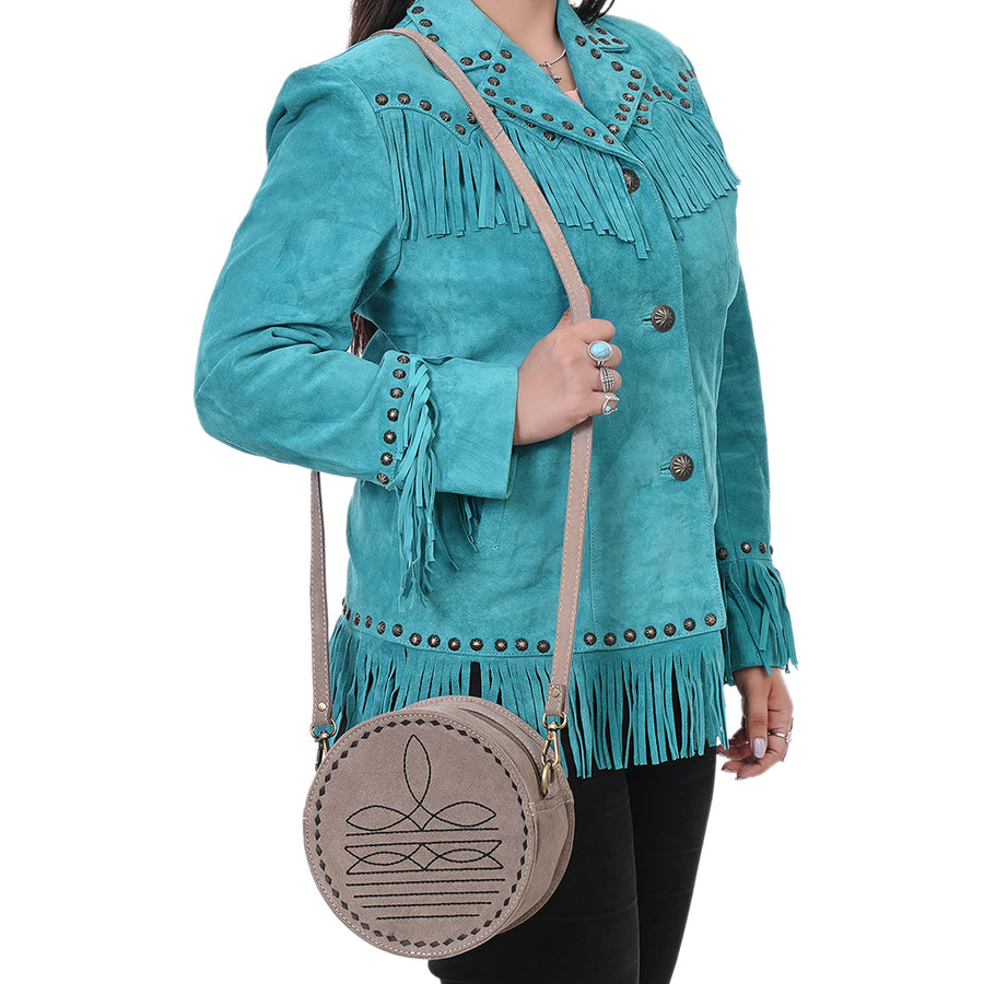American Darling Boot Stitched Vegetable-Tanned Full Grain Genuine Suede Leather Canteen Bag with YKK Zipper