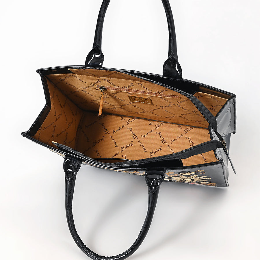 American Darling Embroidered Genuine Leather Tote Bag - Eco-Friendly Vegetable Tanned Full Grain Leather Western Purse