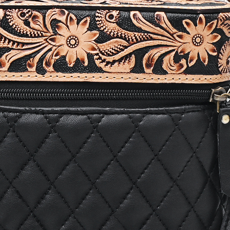American Darling Quilted Leather Cross body Bag - Hand Tooled Floral Eco-Friendly Vegetable Tanned Full Grain Genuine Leather