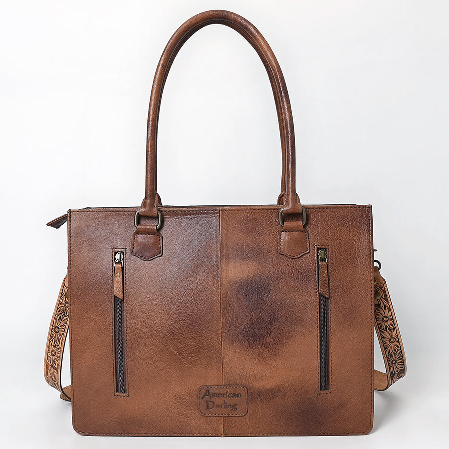 American Darling Hand-Tooled Handcrafted Tote Bag, Floral Carved & Woven Saddle Blanket Leather Western Purse with Fringes