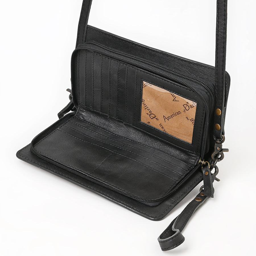 American Darling Organiser Bag, Hand Tooled Floral Carved & Hand Woven Saddle Blanket Genuine Leather Western Purse, 9in Wide