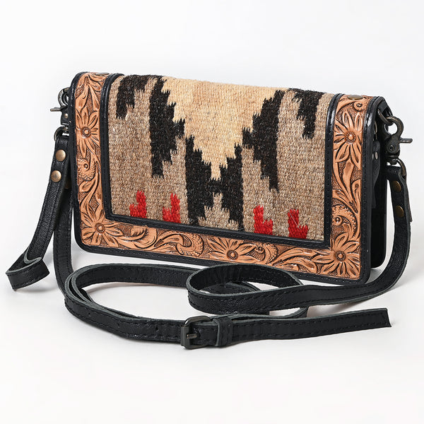 American Darling Hand Tooled Floral Organiser Bag - Hand Woven Saddle Blanket Western Leather - Uhorse