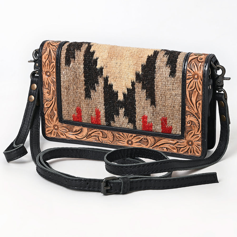 American Darling Hand Tooled Floral Organiser Bag - Hand Woven Saddle Blanket Western Leather - Uhorse